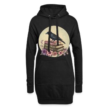 Rabe auf Bücherstapel - Hoodie-Kleid - Schwarz - Vorne