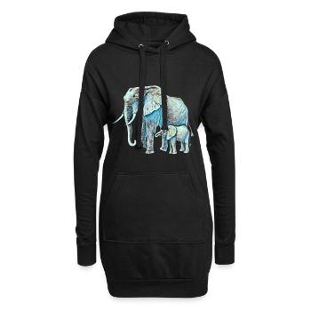 Elefanten - Hoodie-Kleid - Schwarz - Vorne