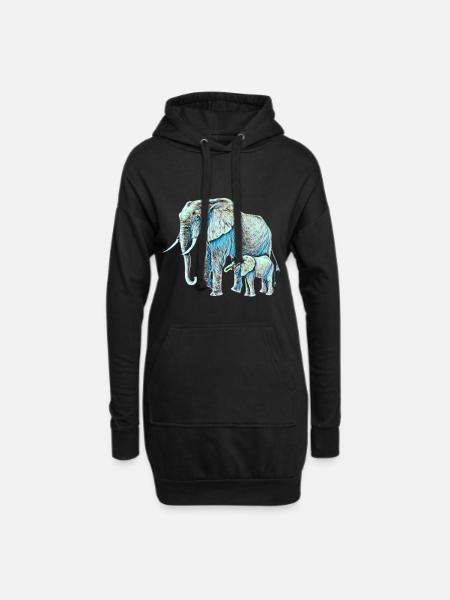 Elefanten - Hoodie-Kleid - Schwarz