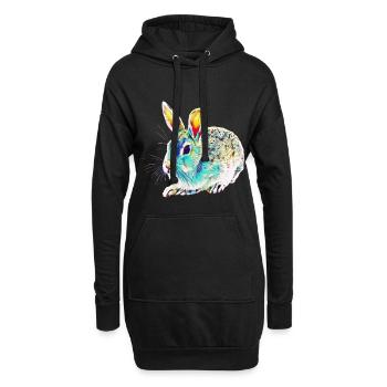 Kaninchen - Hoodie-Kleid - Schwarz - Vorne