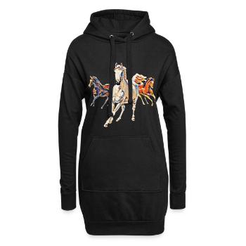 Pferde - Hoodie-Kleid - Schwarz - Vorne