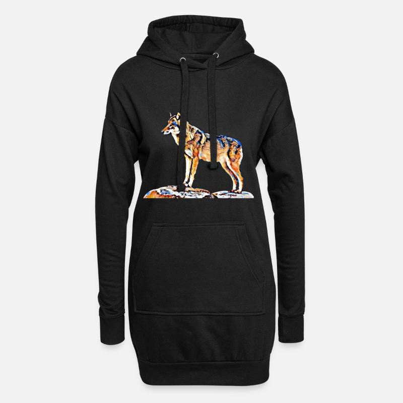 Wolf - Hoodie-Kleid - Schwarz