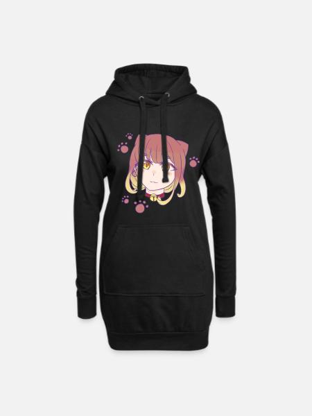 Manga Katzen Girl - Hoodie-Kleid - Schwarz
