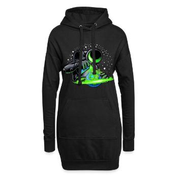 Un astronaute pulvérise le monde en vert - Sweat-shirt à capuche long Femme - noir - Devant