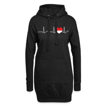 Indonesien - Herzschlag, Puls, Herzlinie, EKG - Hoodie-Kleid - Schwarz - Vorne