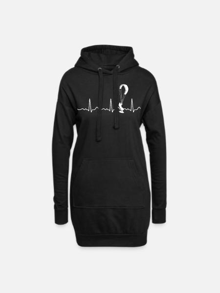 Kitesurfen - Herzschlag, Puls, Herzlinie, EKG - Hoodie-Kleid - Schwarz