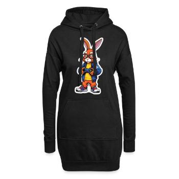 Gamer bunny with controller - Hoodie Dress - black - Front