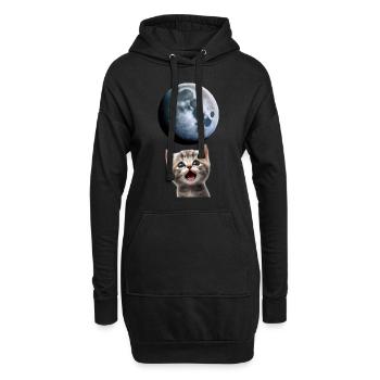 Chat miaulant vers la lune - Sweat-shirt à capuche long Femme - noir - Devant