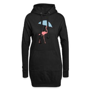Flamingo mit Regenschirm oder Sonnenschirm - Hoodie-Kleid - Schwarz - Vorne