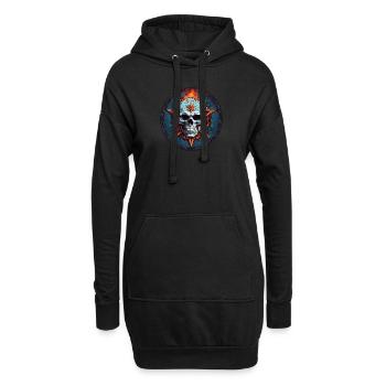 Schädel und Pentagramm Flammen im Kreis - Hoodie-Kleid - Schwarz - Vorne