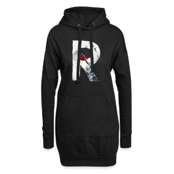 R – dekoratives Schriftzeichen – Winter - Hoodie-Kleid - Schwarz - Vorne