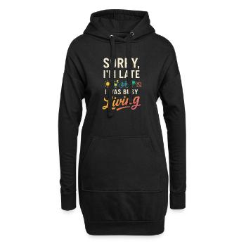 Zu spät: Leben im Rhythmus Sommer Sonne Urlaub - Hoodie-Kleid - Schwarz - Vorne