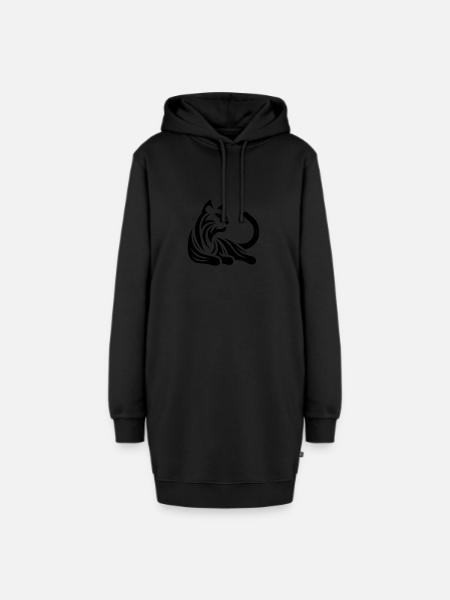 Katze Porträt minimalistischer Tattoo Style - Hoodie-Kleid - Schwarz