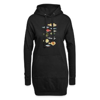Fische aus dem Meer - Hoodie-Kleid - Schwarz - Vorne