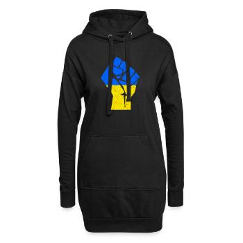 SOUTENEZ L’UKRAINE | Poing aux couleurs ukrainiennes - Sweat-shirt à capuche long Femme - noir - Devant