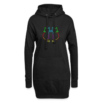 80er 90er Retro Regenbogen Herz Katzen Katze - Hoodie-Kleid - Schwarz - Vorne