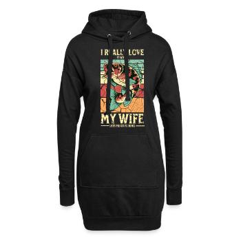 I Really Love It When My Wife Lets Me Go Fishing - Sweat-shirt à capuche long Femme - noir - Devant
