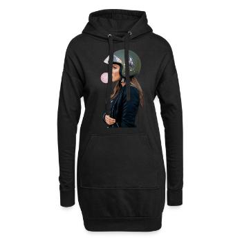 Coole Motorradfahrerin Bikerin kaut Kaugummi - Hoodie-Kleid - Schwarz - Vorne