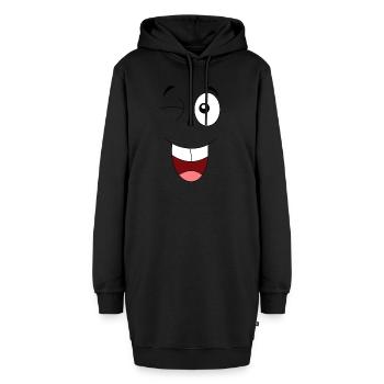 Zwinker Gesicht - Hoodie-Kleid - Schwarz - Vorne - AI Model Female 172 light (172cm)