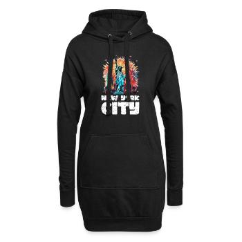 Bonne année avec feux d’artifice à New York - Sweat-shirt à capuche long Femme - noir - Devant