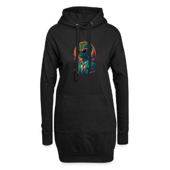Alien im Weltraum mit Sonnenbrille und Anzug - Hoodie-Kleid - Schwarz - Vorne