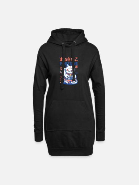 Maneki Neko Fortune Ramen - Hoodie-Kleid - Schwarz