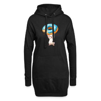 Maus mit Donut – Süßes Cartoon Design - Hoodie-Kleid - Schwarz - Vorne