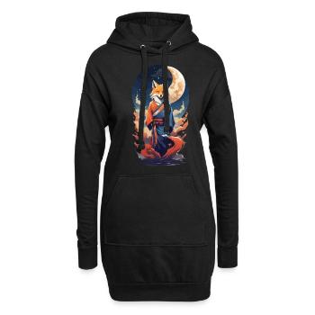 Kitsune mystique en kimono Japon Anime Yokai - Sweat-shirt à capuche long Femme - noir - Devant
