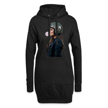 Coole Motorradfahrerin Bikerin kaut Kaugummi - Hoodie-Kleid - Schwarz - Vorne