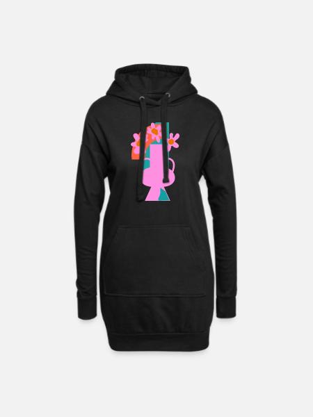 Collage of potted flowers - Hoodie Dress - black