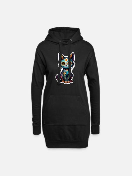 Katze Mexiko - Dia de los Muertos - Hoodie-Kleid - Schwarz