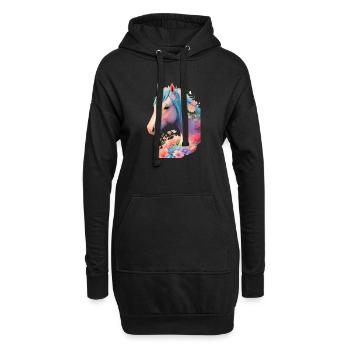 Cheval fleur - Sweat-shirt à capuche long Femme - noir - Devant