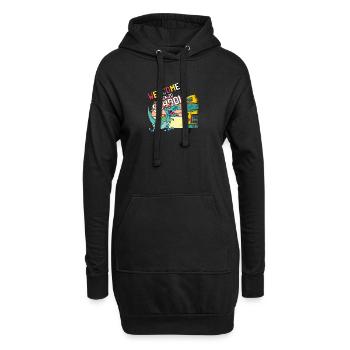 Lustiger T-Rex rennt zum Schulbus Willkommen zurück bei - Hoodie-Kleid - Schwarz - Vorne