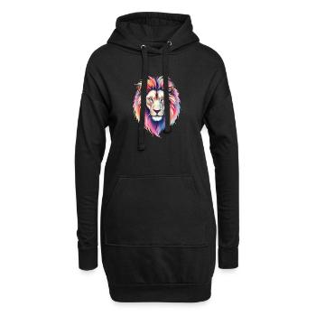 Farbexplosion Löwenkopf – Kunstvolles T-Shirt-Desi - Hoodie-Kleid - Schwarz - Vorne