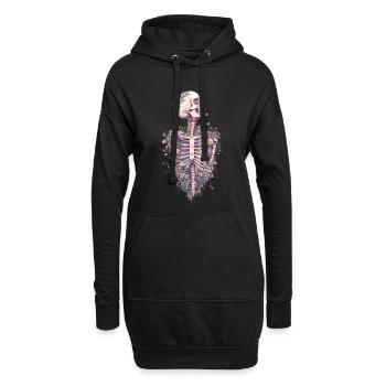 Floral Ribcage - Hoodie-Kleid - Schwarz - Vorne
