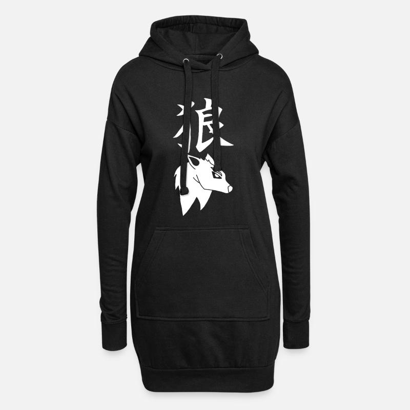 Japanischer Weißer Wolf - Hoodie-Kleid - Schwarz