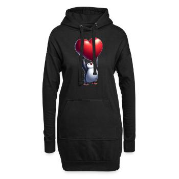 Pingouin amoureux Coeur Saint-Valentin - Sweat-shirt à capuche long Femme - noir - Devant