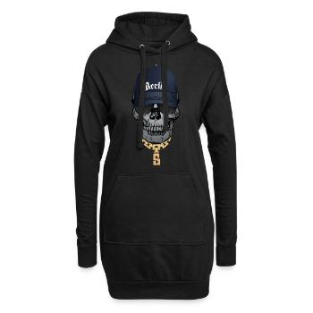 Cooler Totenkopf Hip Hop Style, Schriftzug Berlin - Hoodie-Kleid - Schwarz - Vorne