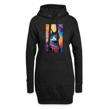 chat domestique à poil court - Sweat-shirt à capuche long Femme - noir - Devant