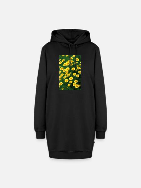 Blumenwiese - Hoodie-Kleid - Schwarz