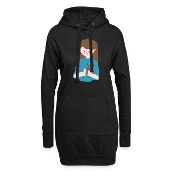 Katze sitzt in menschlicher Handfläche3 - Hoodie-Kleid - Schwarz - Vorne