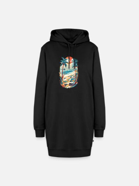 Retro-Strand-Vibes - Hoodie-Kleid - Schwarz