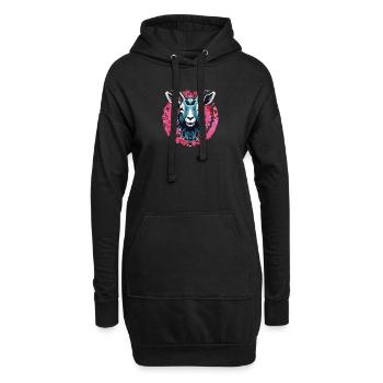 Ziegenbock Portrait auf großem Farbklecks - Hoodie-Kleid - Schwarz - Vorne