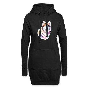 Husky de Sibérie Aquarelles - Sweat-shirt à capuche long Femme - noir - Devant