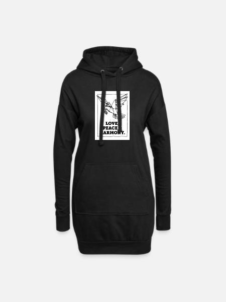 Liebe, Frieden und Harmonie - Hoodie-Kleid - Schwarz