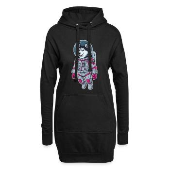 Chien Husky Sibérien Astronaute Espace Rose - Sweat-shirt à capuche long Femme - noir - Devant