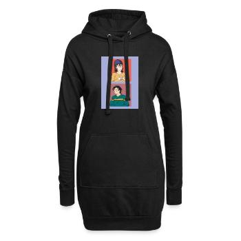 Deux illustrations et différentes émotions - Sweat-shirt à capuche long Femme - noir - Devant