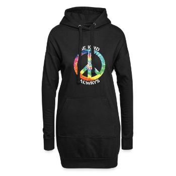 Sei immer freundlich Buntes Batik Friedenssymbol - Hoodie-Kleid - Schwarz - Vorne