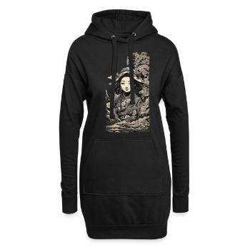 Femme japonaise dans le style rétro ukiyo-e - Sweat-shirt à capuche long Femme - noir - Devant