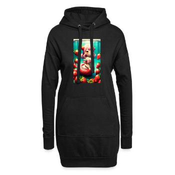 Sirène Kawaii dans un océan de fraises - Sweat-shirt à capuche long Femme - noir - Devant